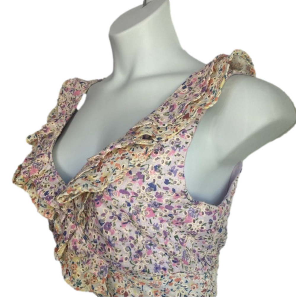 Altar’d State Lavender Ditsy Floral Eyelet Ruffle V Neckline Crop Top SKU0156 - Picture 4 of 7